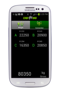 Phone-Way typical on-board scales display for a four axle group scales system such as an A-double or truck and dog configuration. Remote on-board truck scales display for a four axle group scales system such as an A-double or truck and dog configuration.