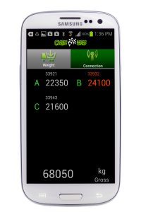 Phone-Way typical on-board scales display for a three axle group scales system such as a B-double configuration with an incorrect axle loading. Remote on-board truck scales display for a three axle group scales system such as a B-double configuration with an incorrect axle loading.